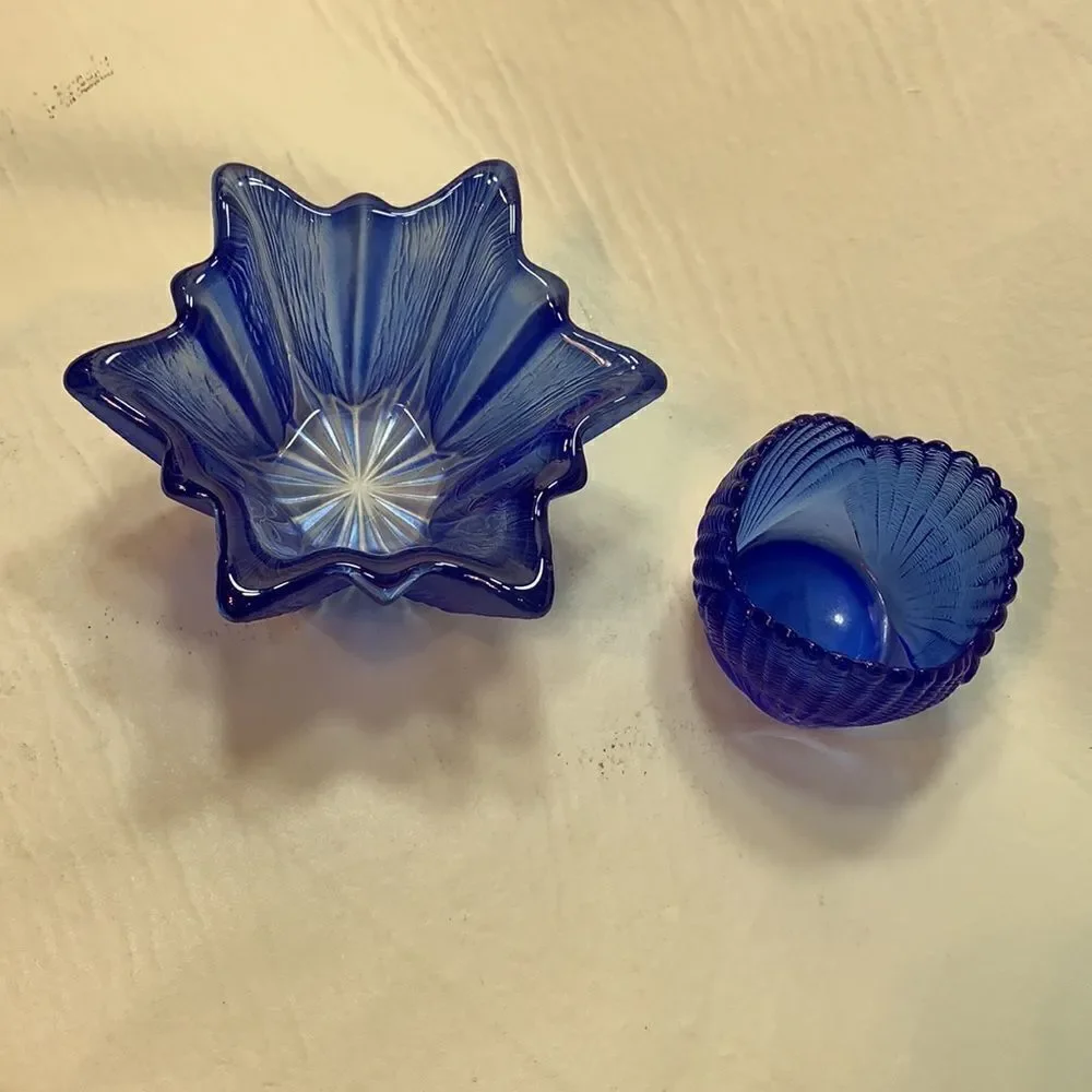 2 Blue Glass Candle Votive Holders